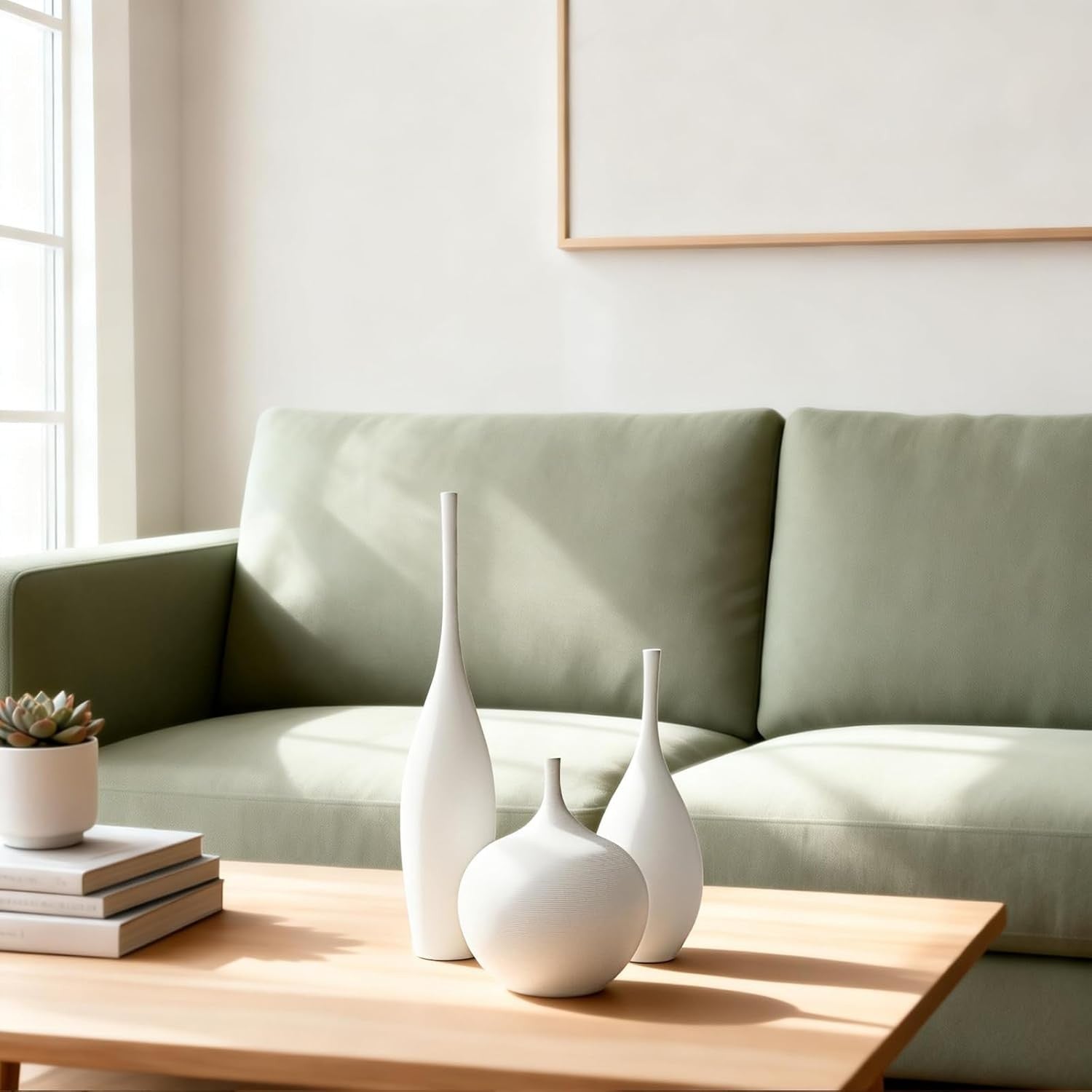 White Ceramic Vase Set of 3 Modern Minimalist Pampas Decor Centerpieces