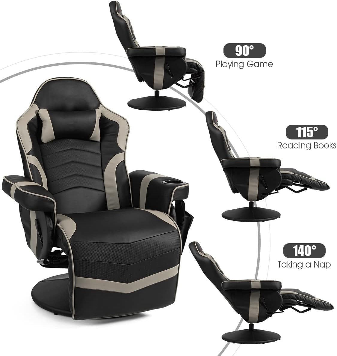 Massage Gaming Chair Recliner Footrest Cup Holder PU Leather