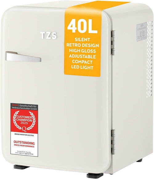 40L Retro Mini Fridge Silent Frost-Free LED Interior Freestanding