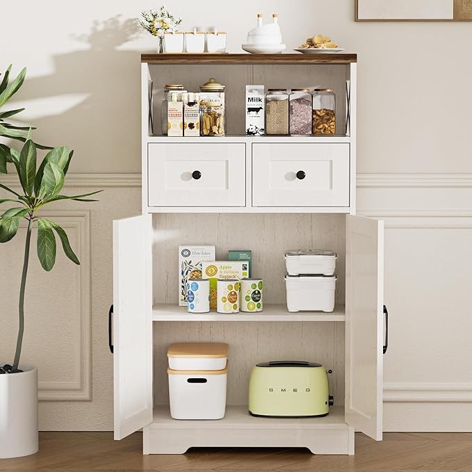 Modern White Sideboard Cabinet with 2 Drawers & Open Shelf 108x35x79cm