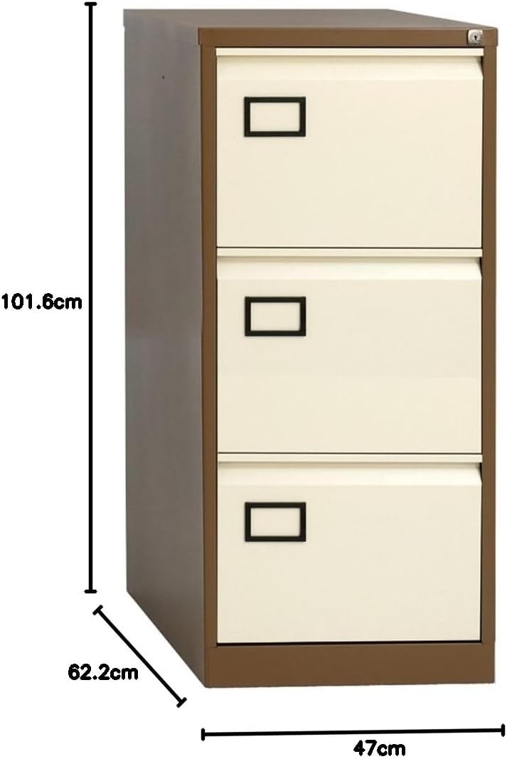 Coffee Cream 3 Drawer Steel Filing Cabinet Lockable A4 Foolscap