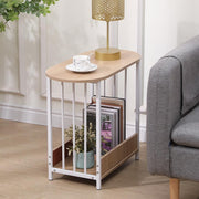 Slim Oval Side Table with Storage, Maple Small End Table for Living Room