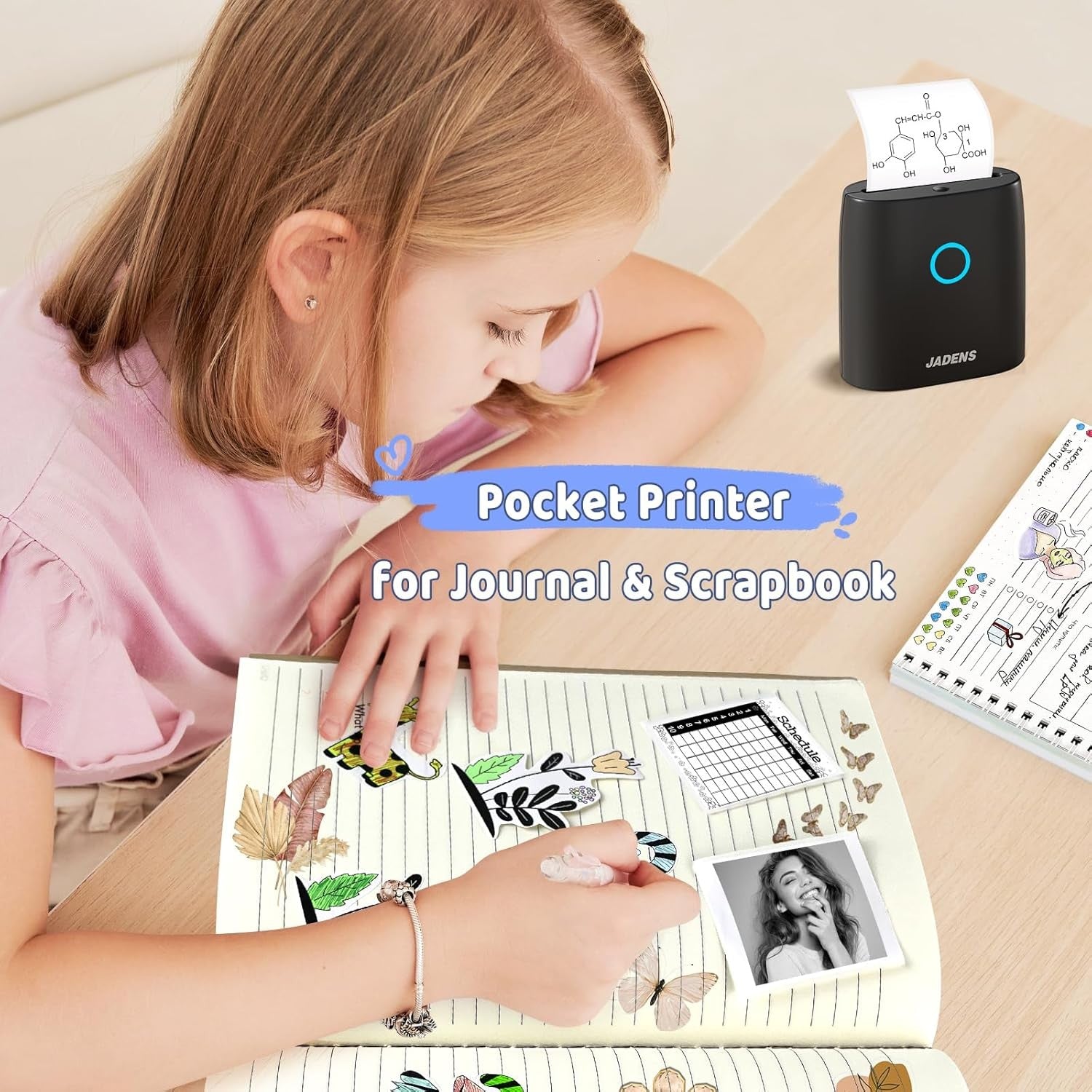 JADENS Mini Thermal Printer Wireless Bluetooth Portable Pocket