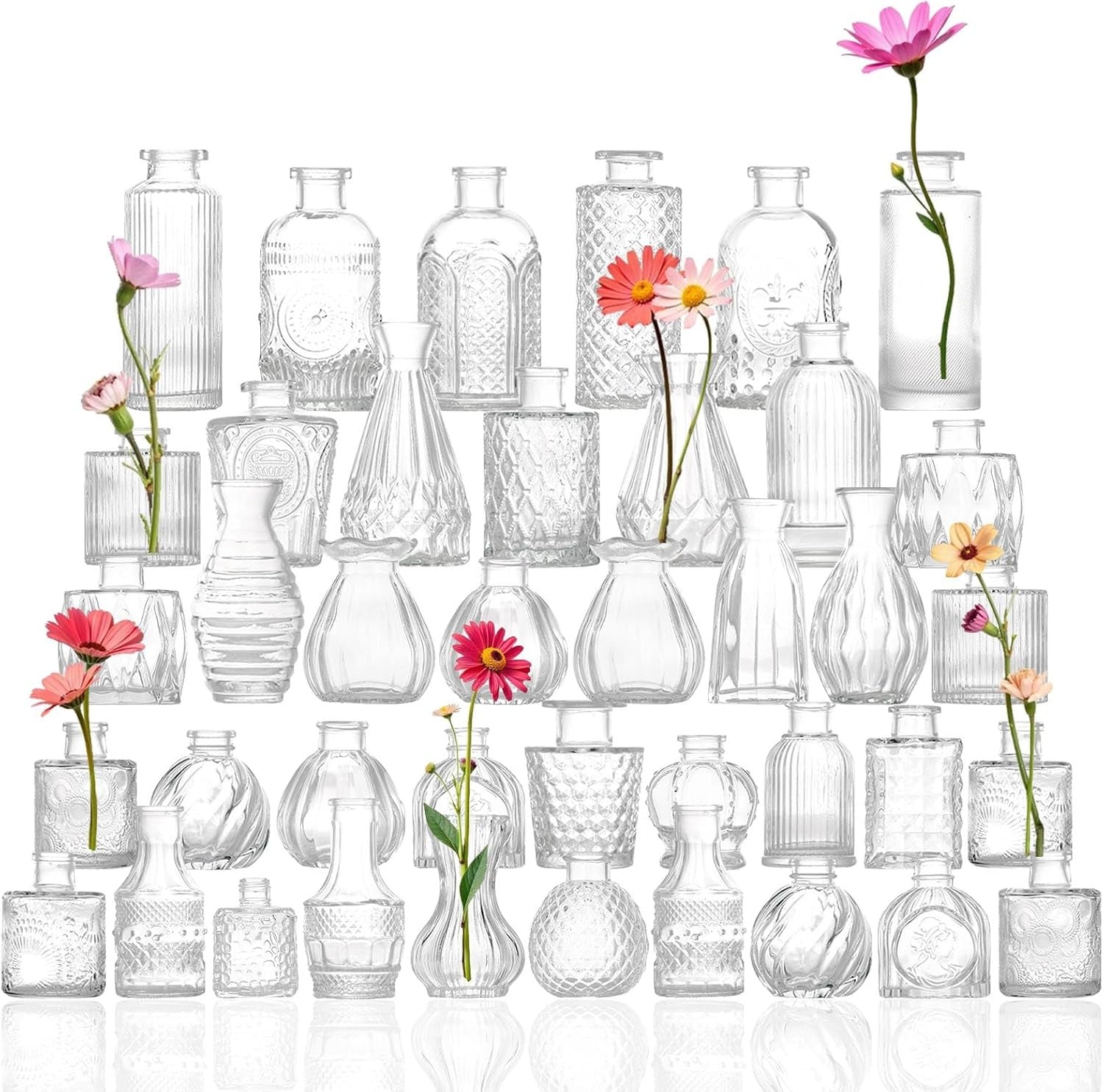 40 Glass Bud Vase Set Mini Clear Vases Wedding Table Decor Bulk Pack