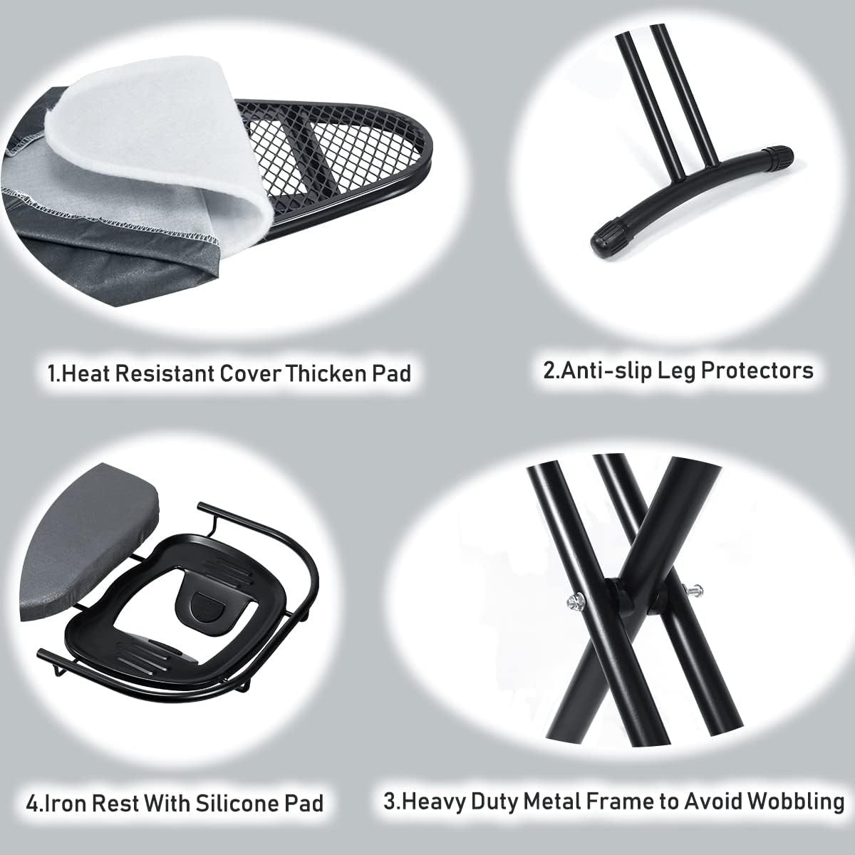 Large Ironing Board 111x36cm Height Adjustable Steam Iron Rest Wide