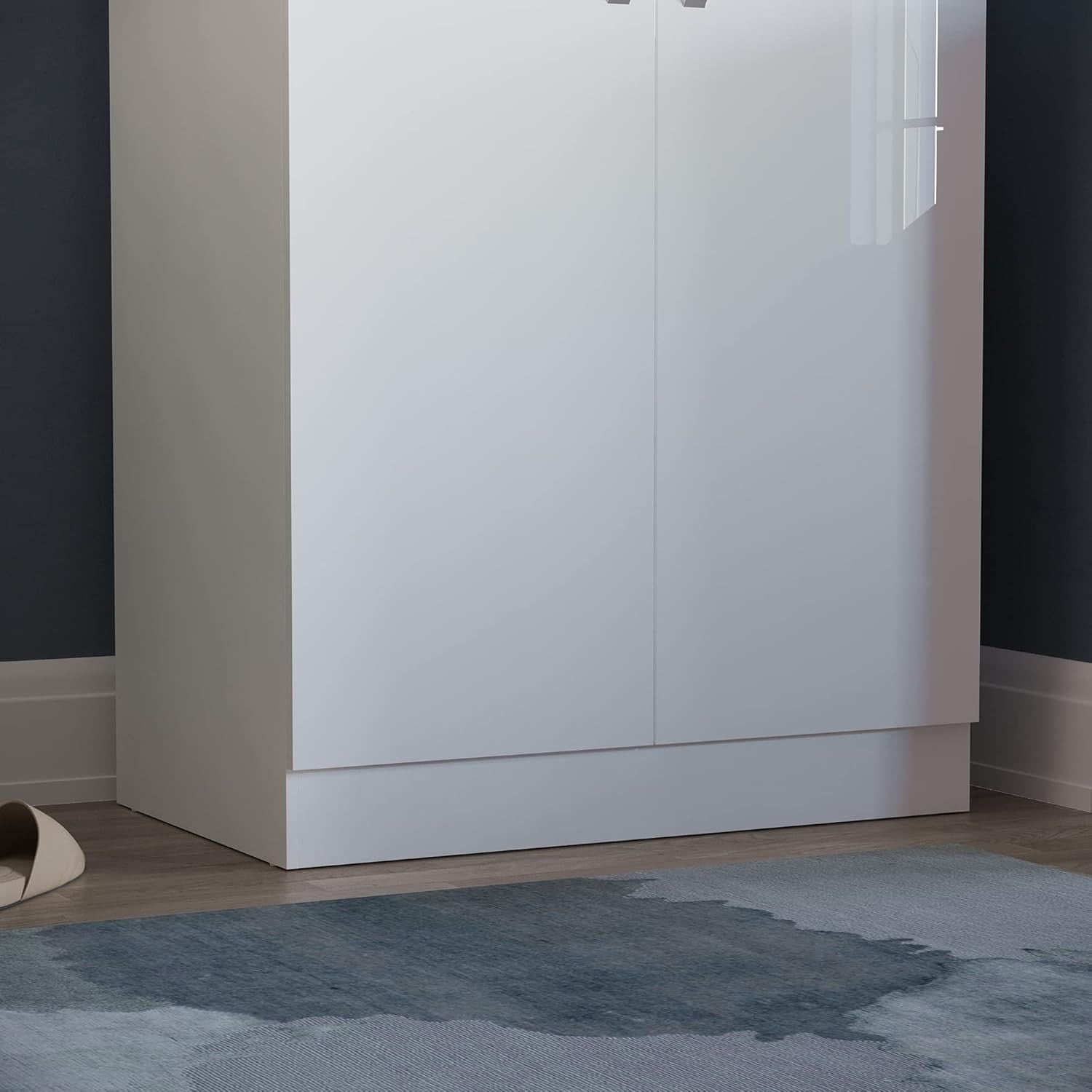 2 Door White Wardrobe High Gloss Finish Compact Clothes Storage Cabinet