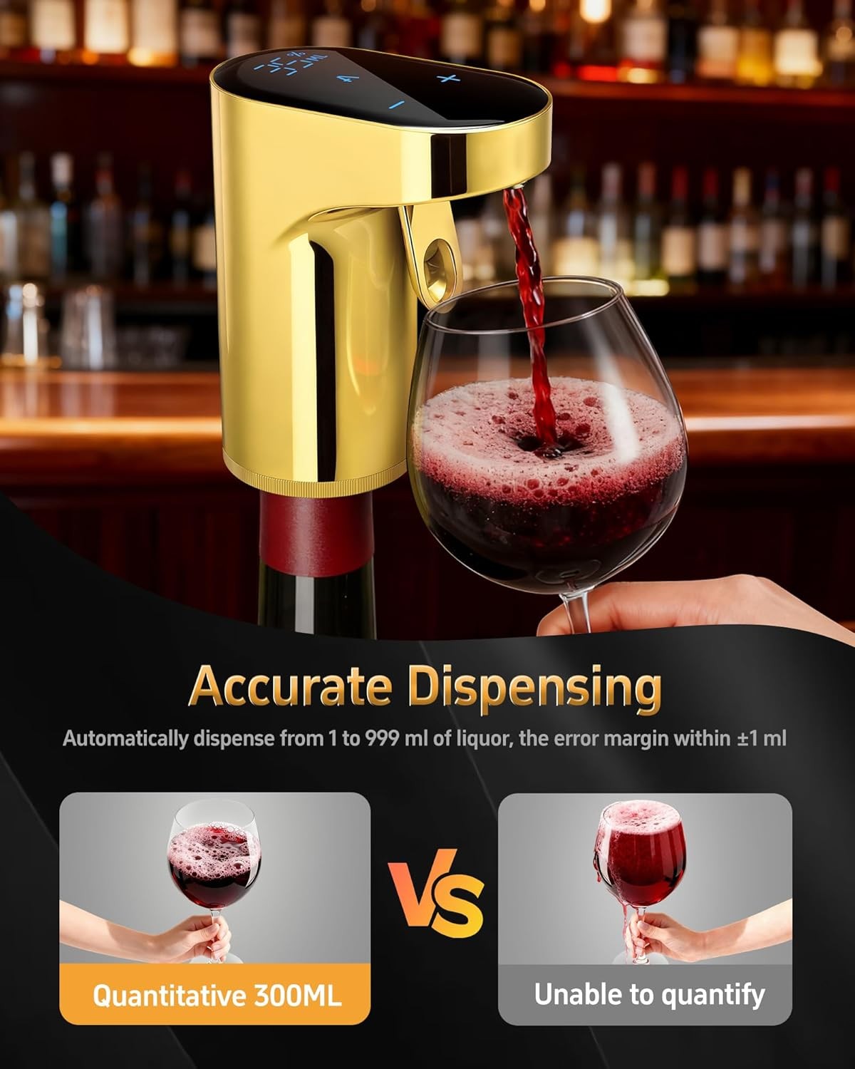 5-in-1 Electric Wine Aerator Dispenser Gold USB Recharge Smart Pourer 990ml Des