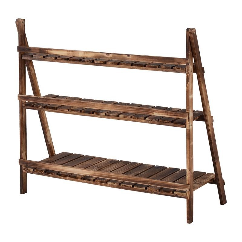 3 Tier Wood Folding Planter Stand Outdoor Flower Display Shelf Rack Garden