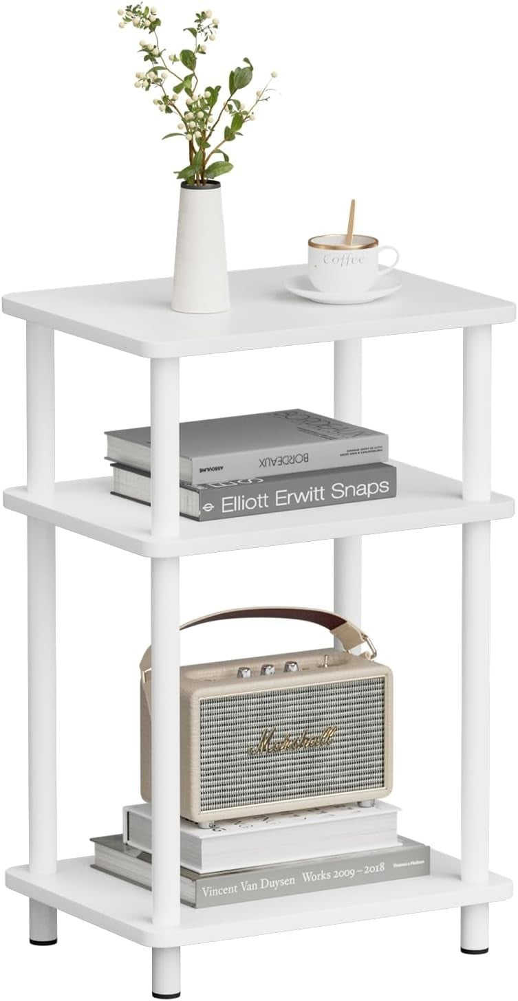 White 3-Tier Slim Side Table with Storage Shelf – Bedside End Table