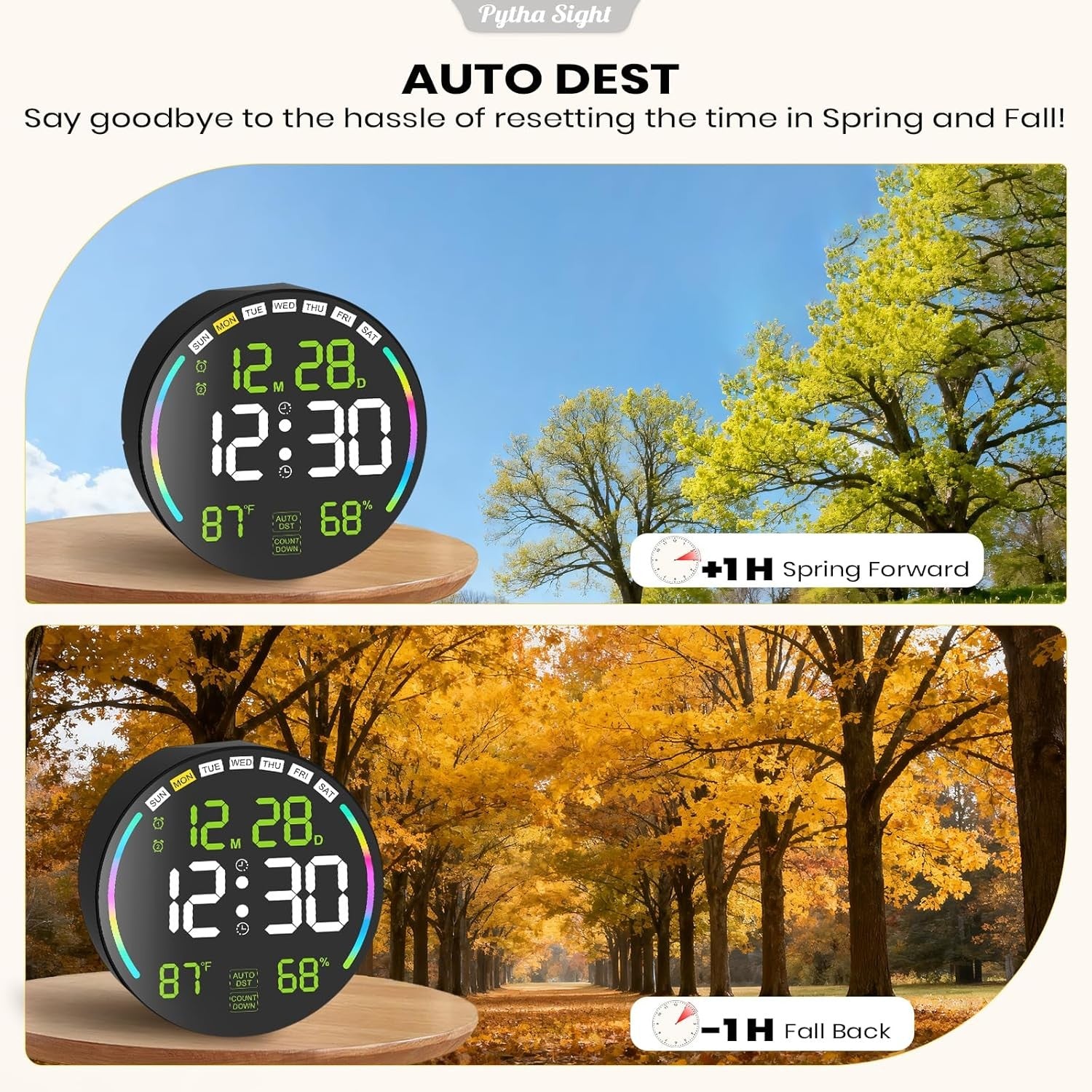 Green Large Digital Wall Clock LED Countdown Timer Remote Temp Humidity