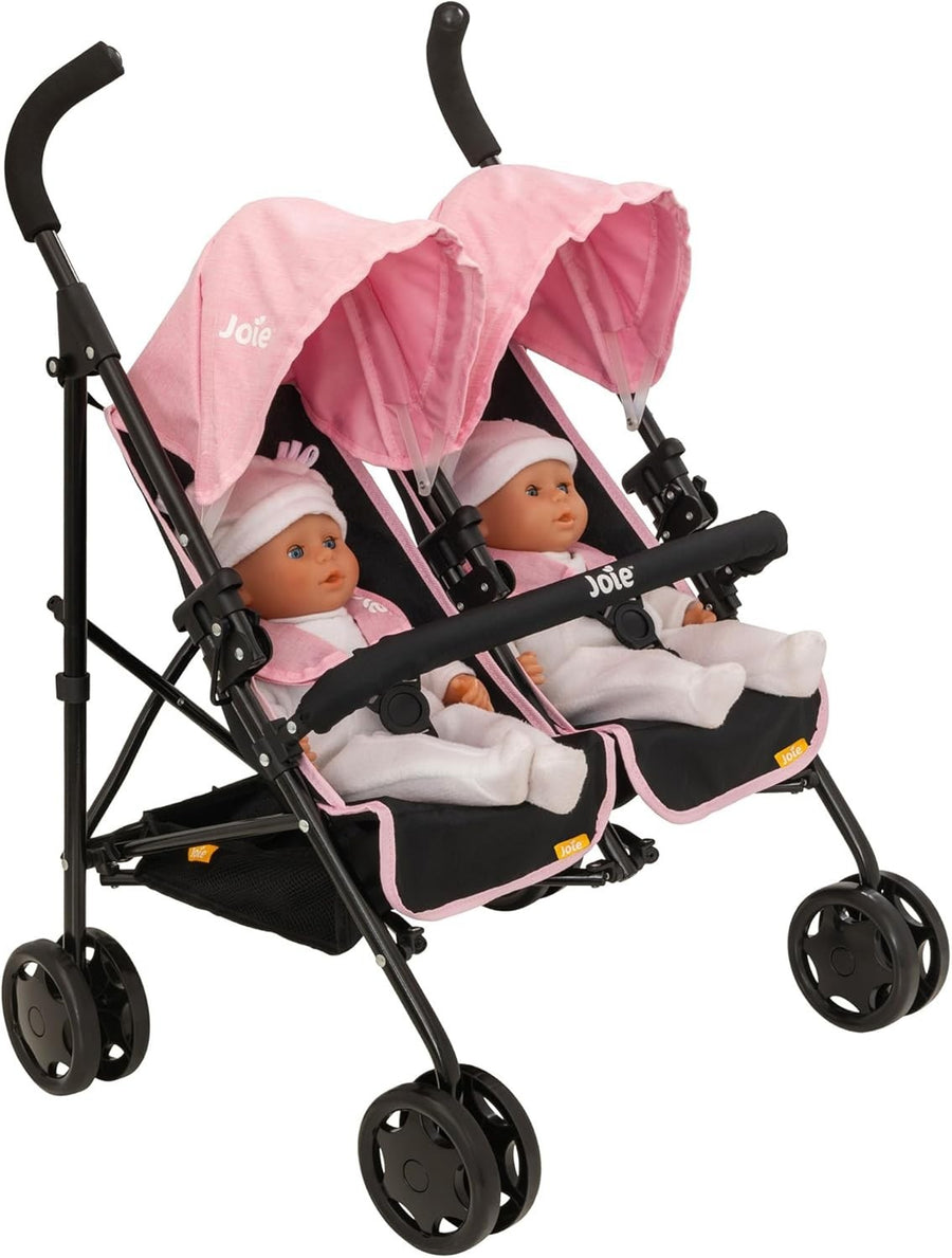 Twin Dolls Pushchair Toy Umbrella Fold, Double Buggy, Storage, Ages 3+