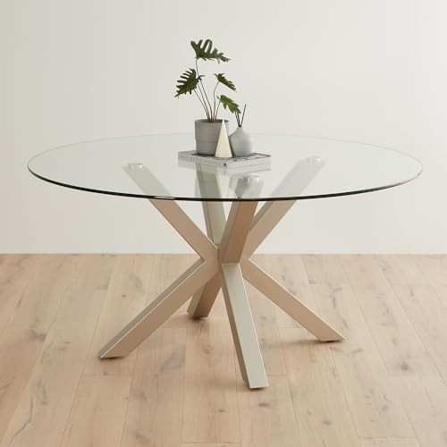 Round Glass Dining Table 150cm Grey Starburst Metal Base 6 Seater