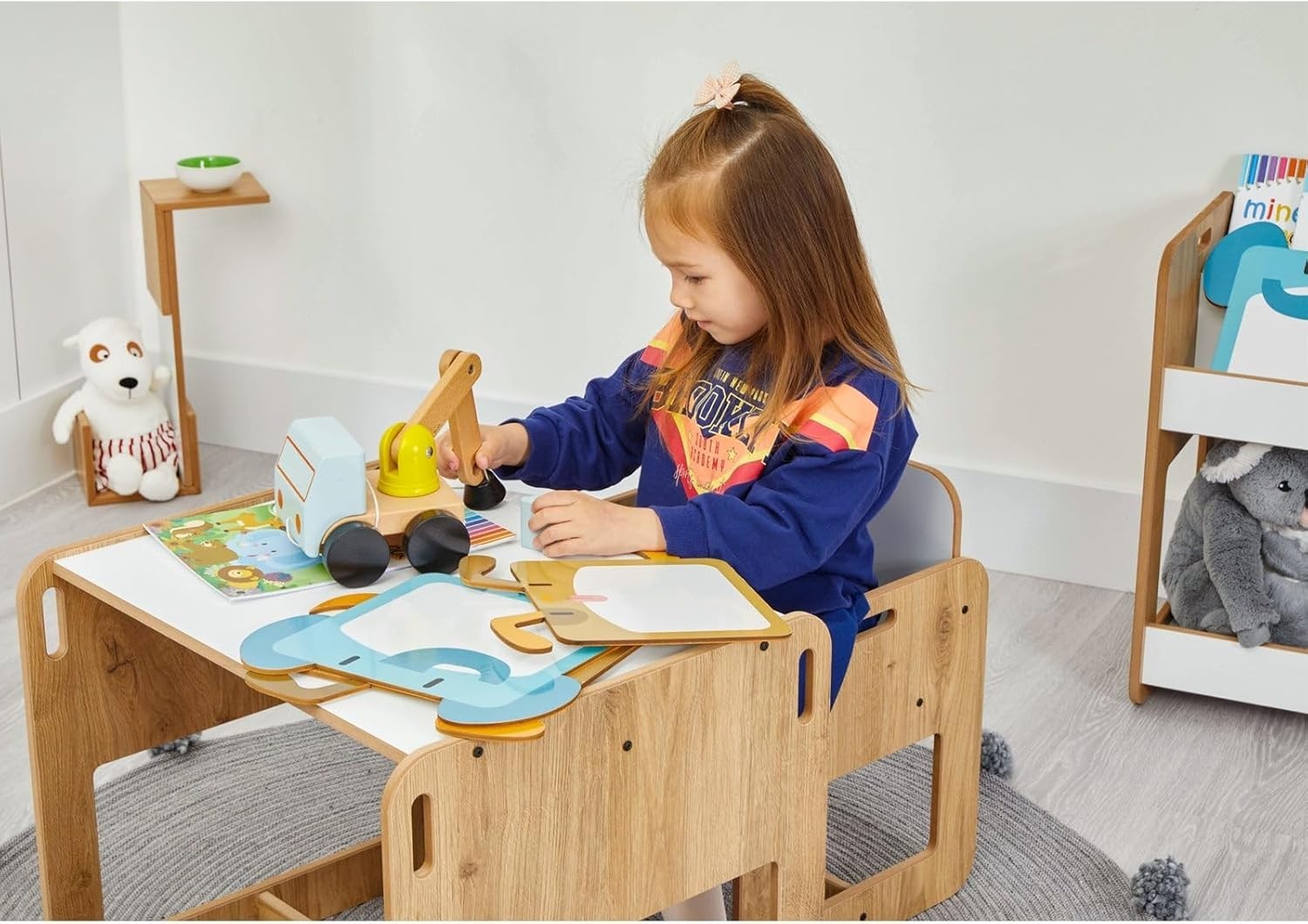 Toddler Kids Table & Chair Set MDF Natural Wood-Look, Safe Durable Play