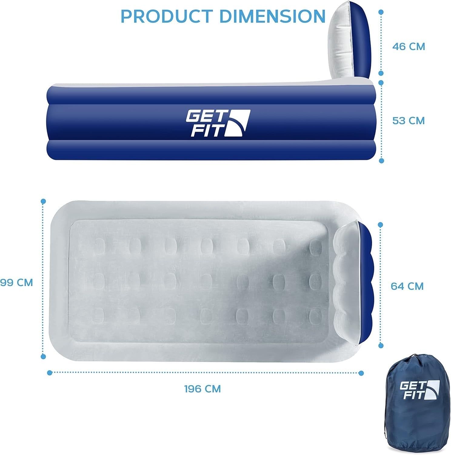 Single Inflatable Air Mattress with Electric Pump & Headboard – 99 x 196 cm