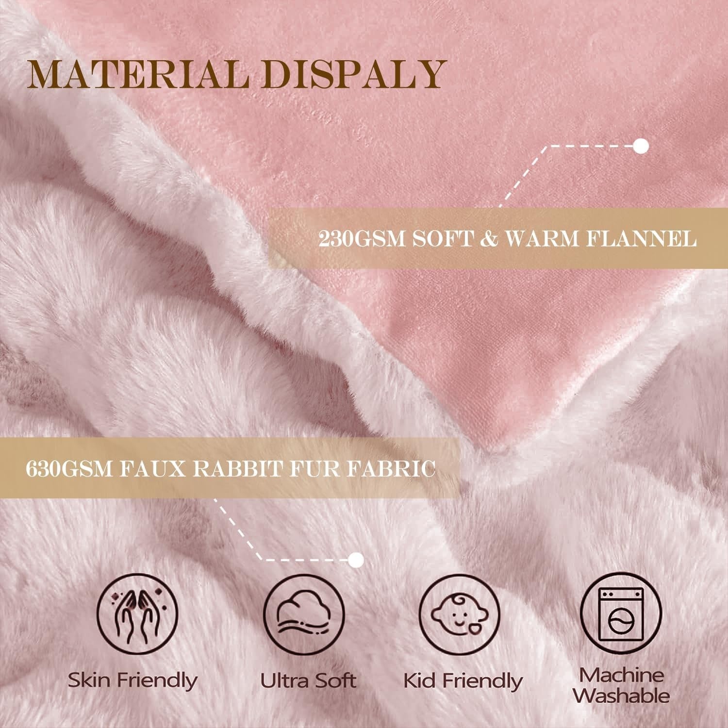 Queen Size Pink Faux Fur Blanket Plush Thick Warm Luxury Sofa Bed Throw