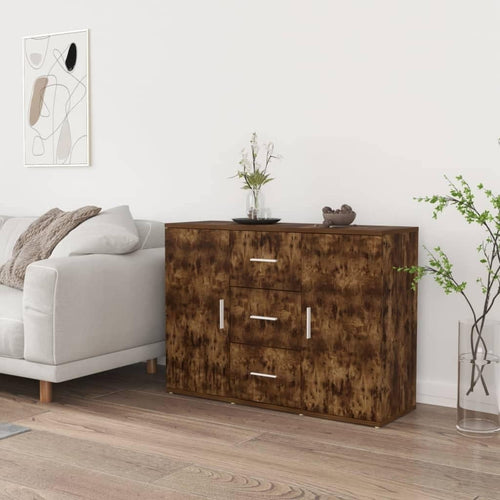 Modern Wood Sideboard Cabinet Storage Unit 2 Door 3 Drawer Smoked Oak