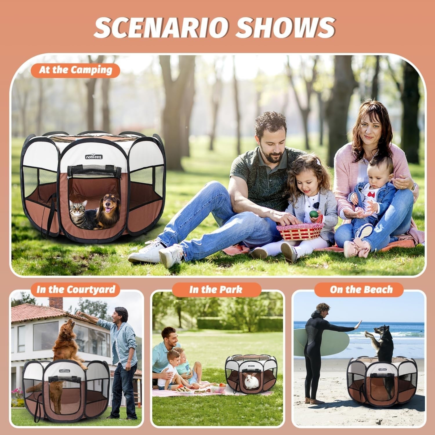 Portable Foldable Pop-Up Puppy Playpen Indoor Outdoor Pet Cage 62x62x45cm