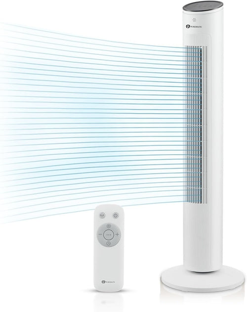 Cool Bladeless Tower Fan 43in – 3 Speed Remote Control Quiet Standing Fan White