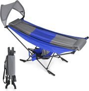Blue Portable Hammock with Stand & Adjustable Canopy | 168x76cm Heavy-Duty