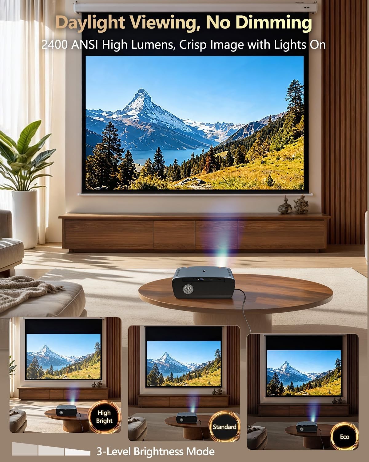 4K Smart Projector 2400 ANSI Google TV WiFi 6 Bluetooth HDR