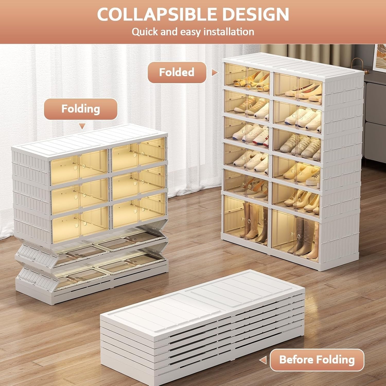 6-Tier Foldable Shoe Cabinet with Transparent Doors, 87x34.5x117 cm