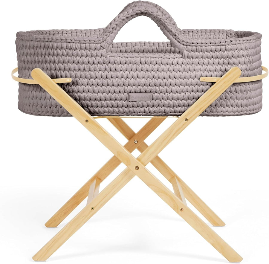 Crochet Moses Basket with Foldable Stand & Mattress Lightweight Tawny Pine