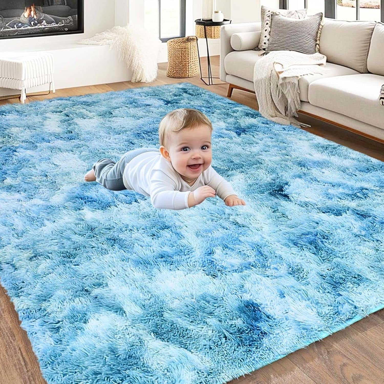 Teal Shaggy Rug 160x230cm Soft Thick Fluffy Non-Slip Large Bedroom Carpet