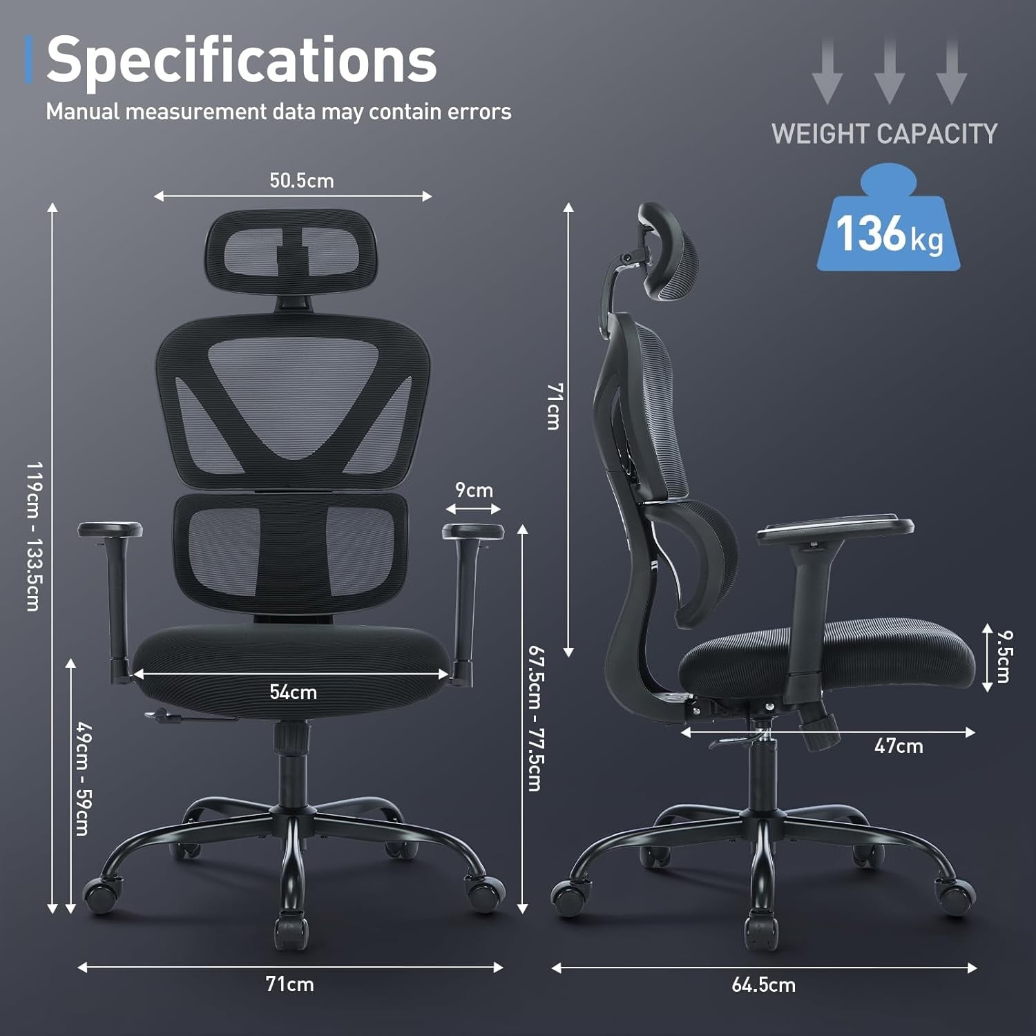Ergonomic Mesh Office Chair High Back Lumbar Support Black