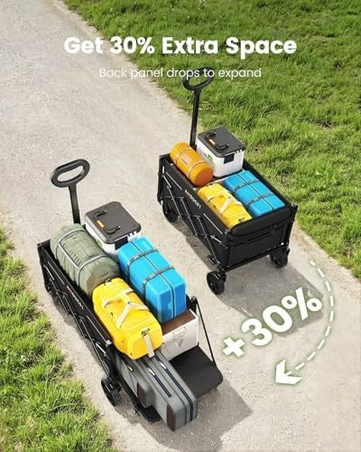 90L Folding Festival Wagon Trolley 360lb Load Expandable Camping Cart