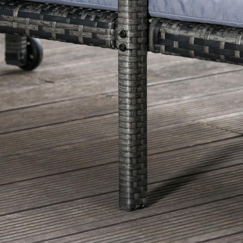 Rattan Outdoor Recliner Sun Lounger Chair Wheels 5-Level Backrest Patio