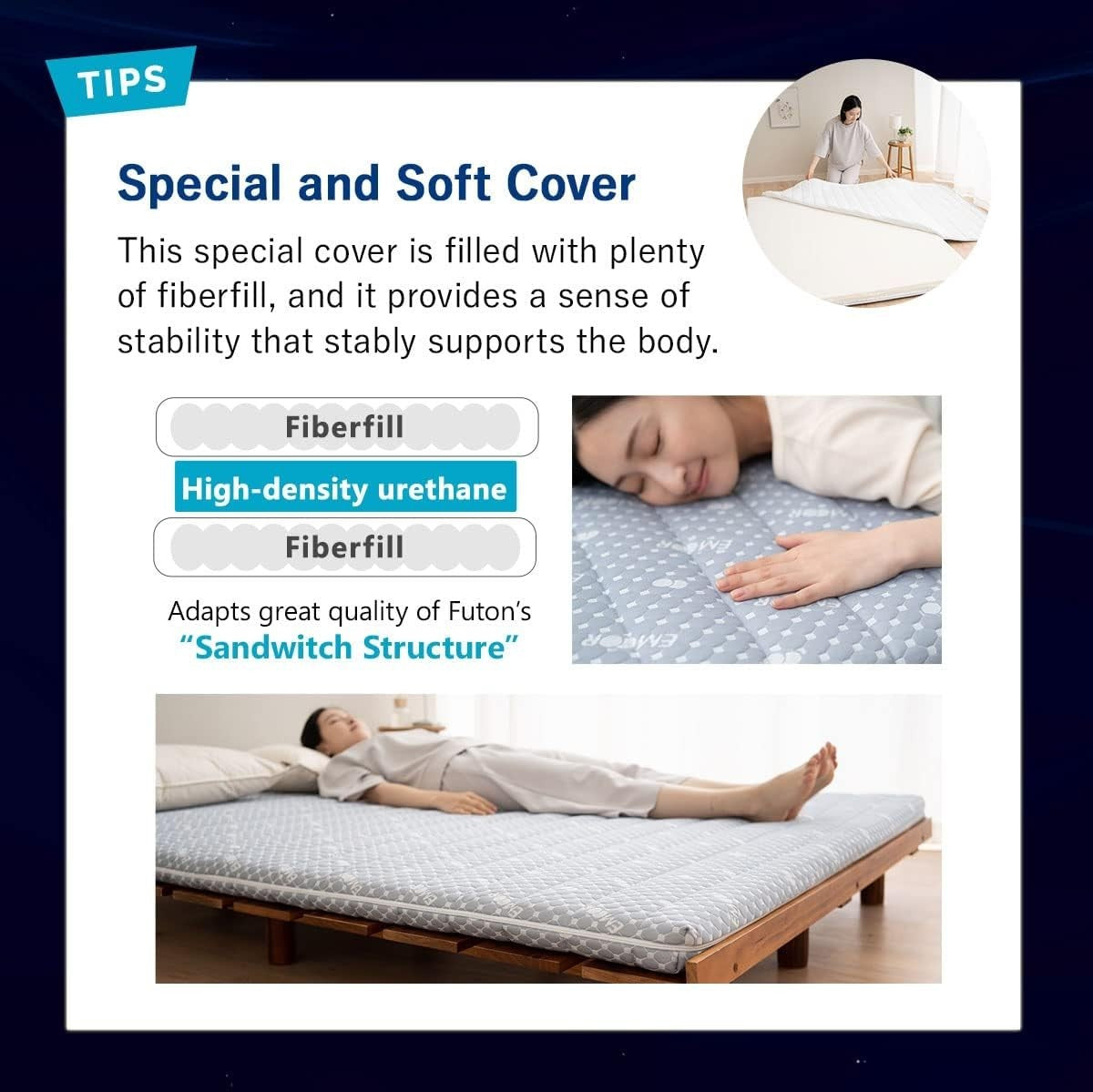 Japanese Floor Futon Mattress Double | Tatami Foldable Foam Topper Bed