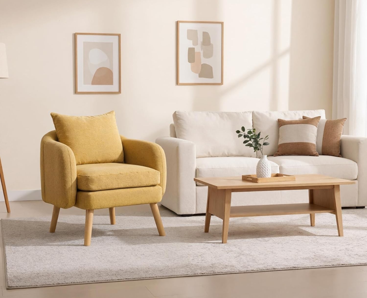 Chenille Tub Chair Yellow Lounge Armchair Wood Legs