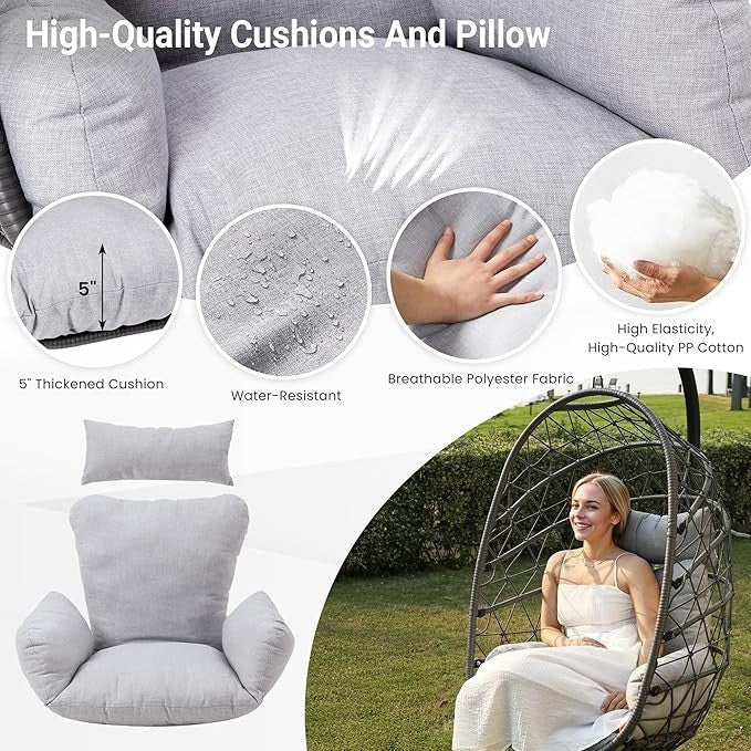 Luxury Hanging Egg Chair with Stand Indoor Outdoor Swing Seat 350lbs