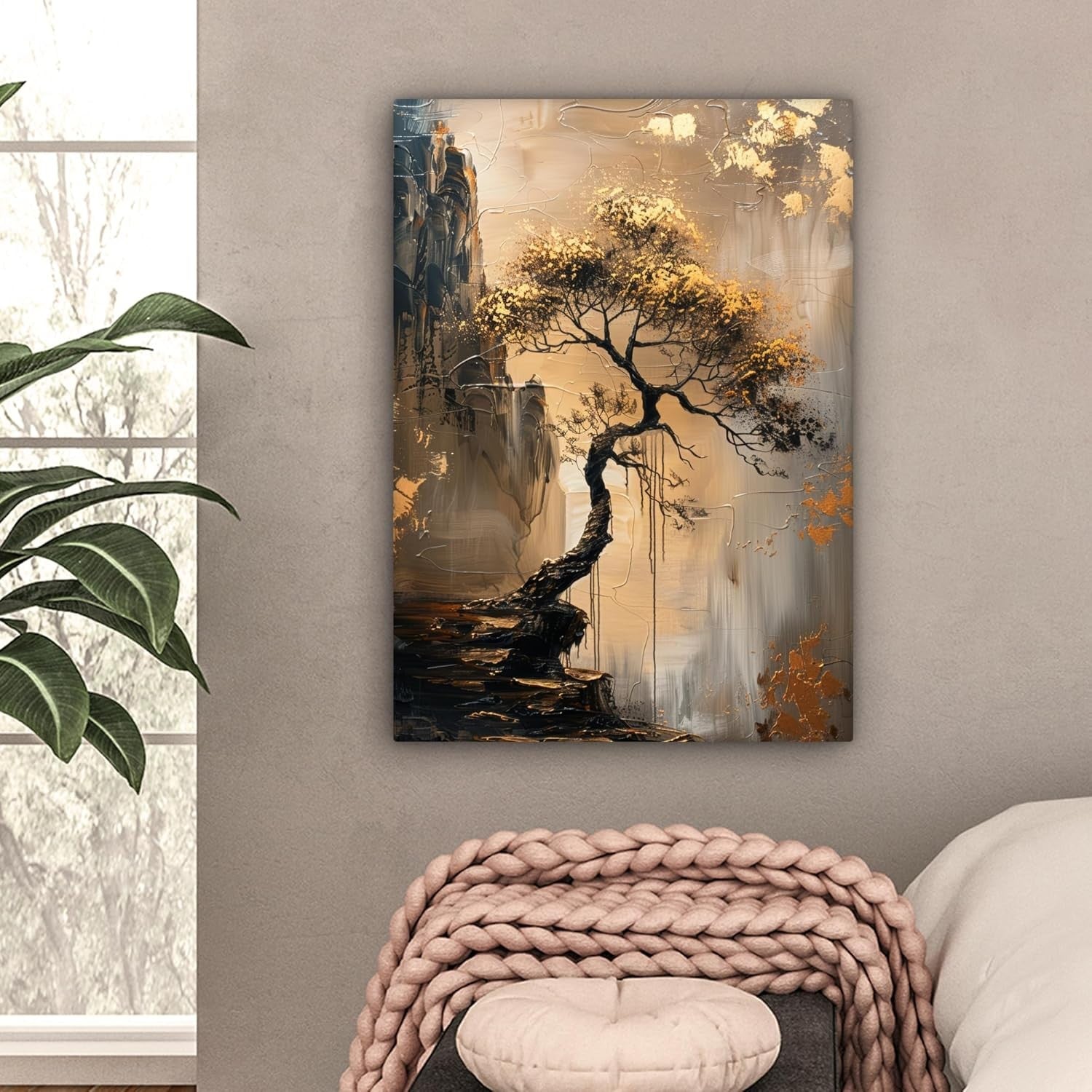 Large Framed Canvas Wall Art 50x70cm Gold Tree Abstract