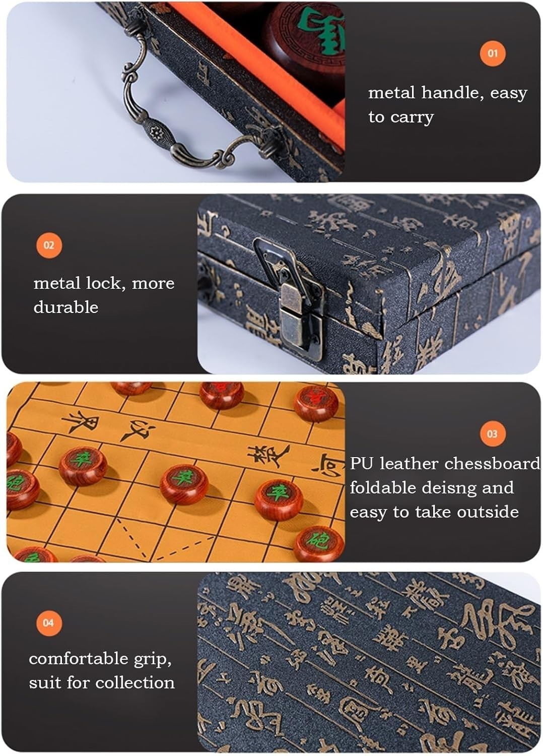 Large Beechwood Xiangqi Chinese Chess Set Leather Board 5.8cm