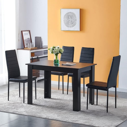 5pc Black Dining Table Set 4 PU Chairs Space Saving Kitchen Room
