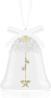 Crystal Bell Ornament 2025 • Clear Glass Luxury Décor • Gold-Tone Star Accent