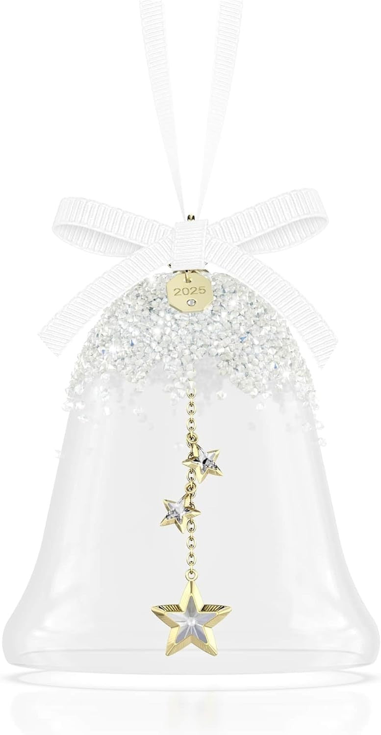 Crystal Bell Ornament 2025 • Clear Glass Luxury Décor • Gold-Tone Star Accent