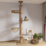 Floor to Ceiling Cat Tree Adjustable 5 Level Tower Sisal Posts Capsule Hammock