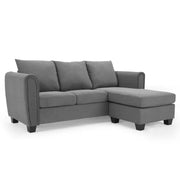 Grey Cord 3 Seater Sofa with Chaise Lounge | Reversible Corner Couch