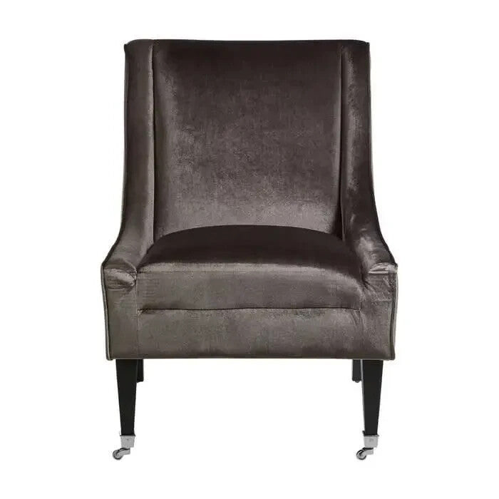 Grey Velvet Accent Chair – High Back Armchair with Wood Legs 200kg Seat