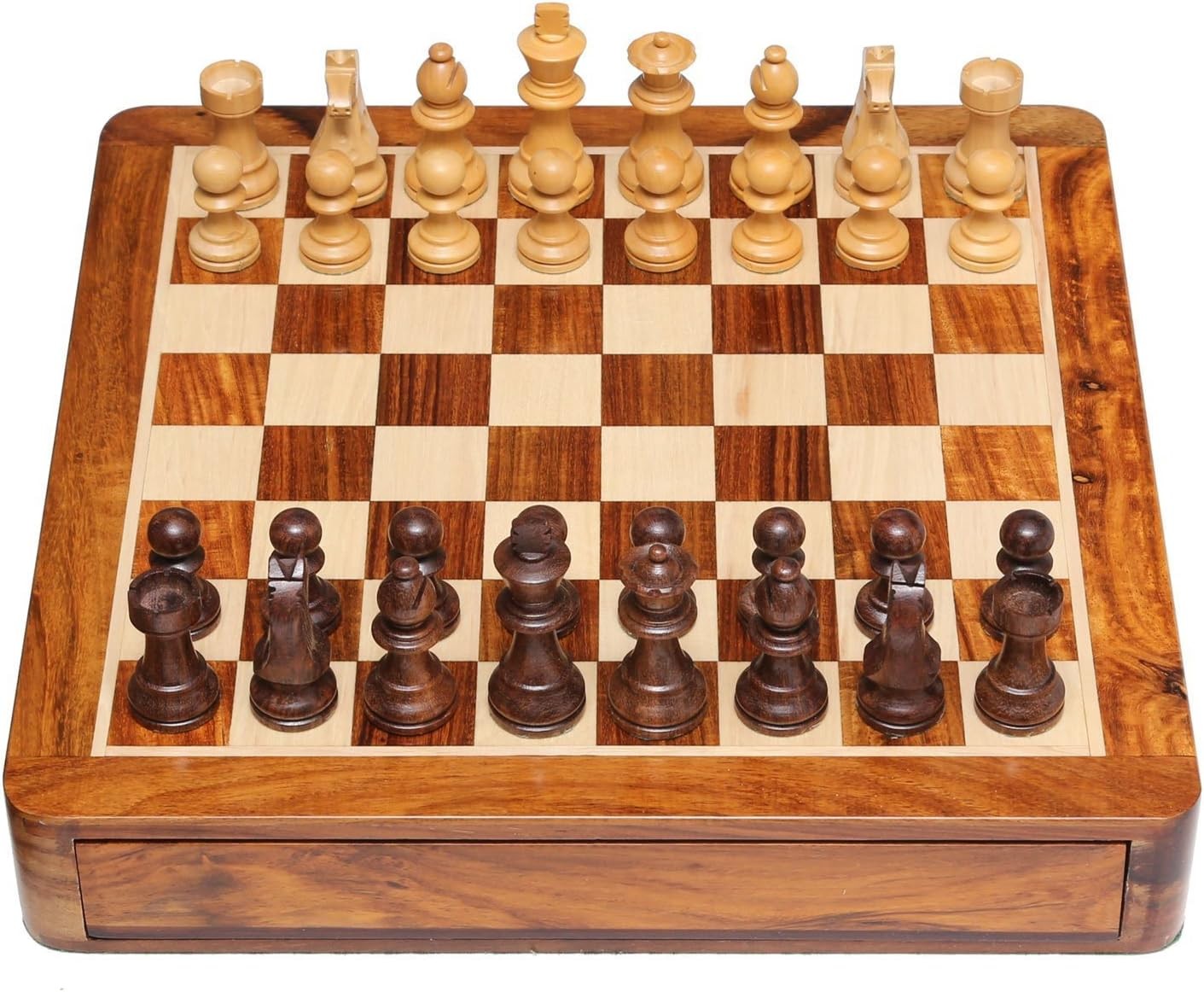12" Wooden Magnetic Chess Set with Storage Drawer | Travel Board & Pieces