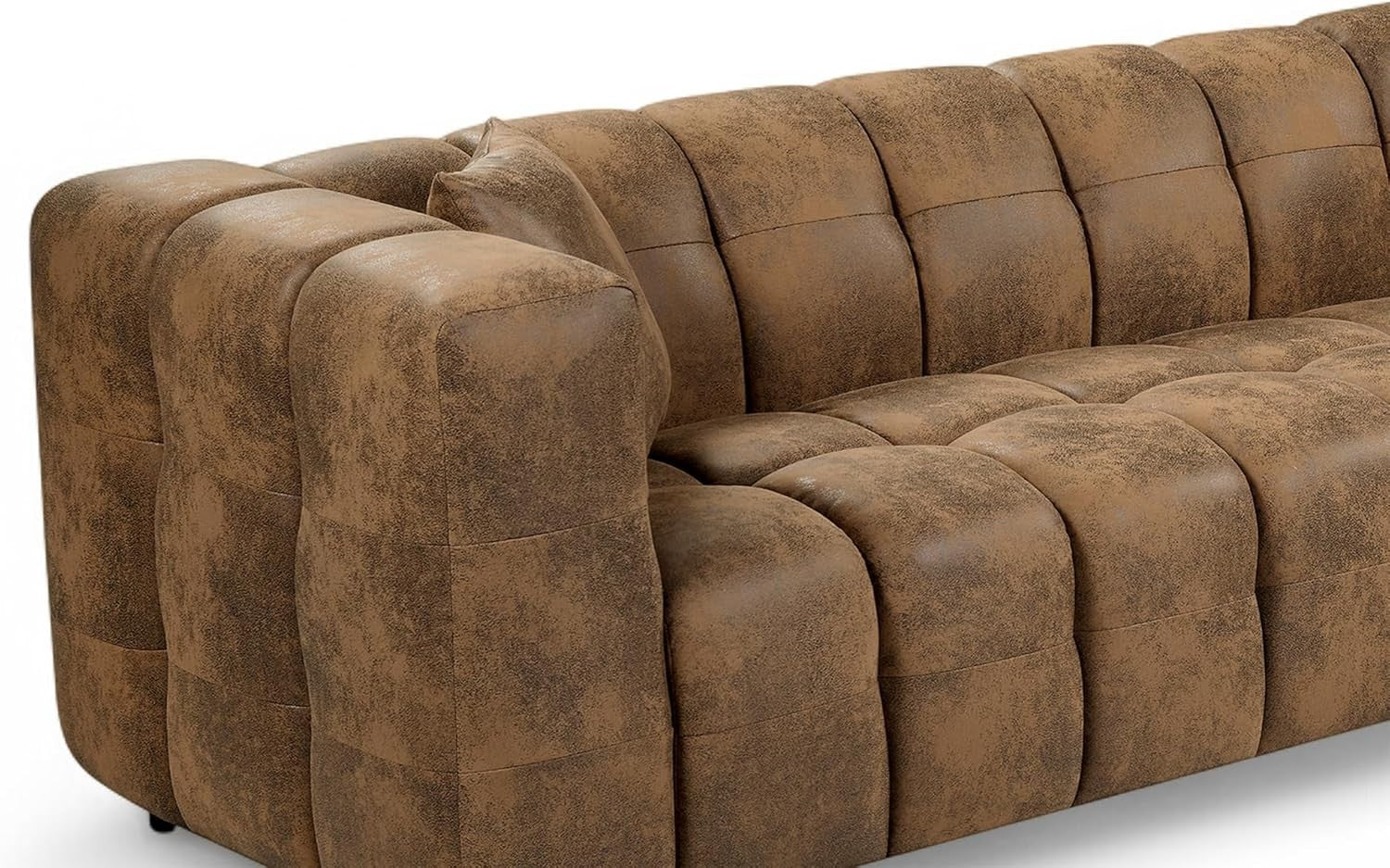 Brown Faux Leather 5 Seater L Shape Corner Sofa – Deep Seats & Cushions
