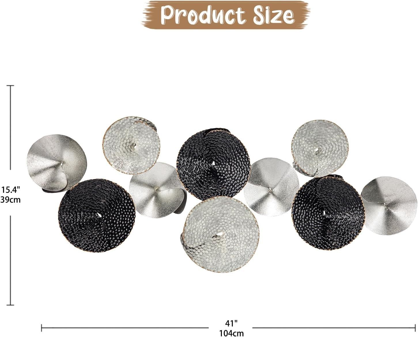 3D Metal Circle Wall Art Black Silver 104x39cm Modern Decor