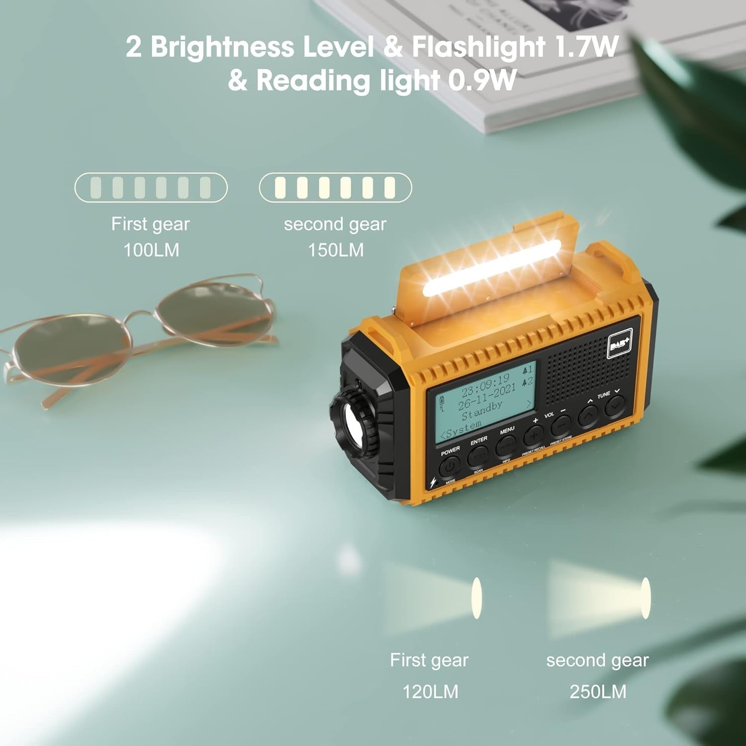DAB+ Emergency Wind Up Radio Solar Hand Crank 5000mAh SOS