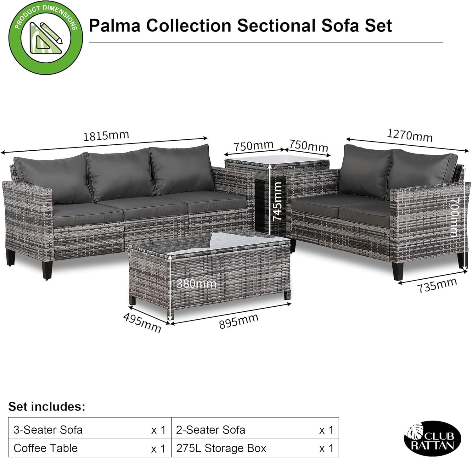 5 Seater Rattan Patio Sofa Set with Dual Coffee Tables Luxury Garden Lounge