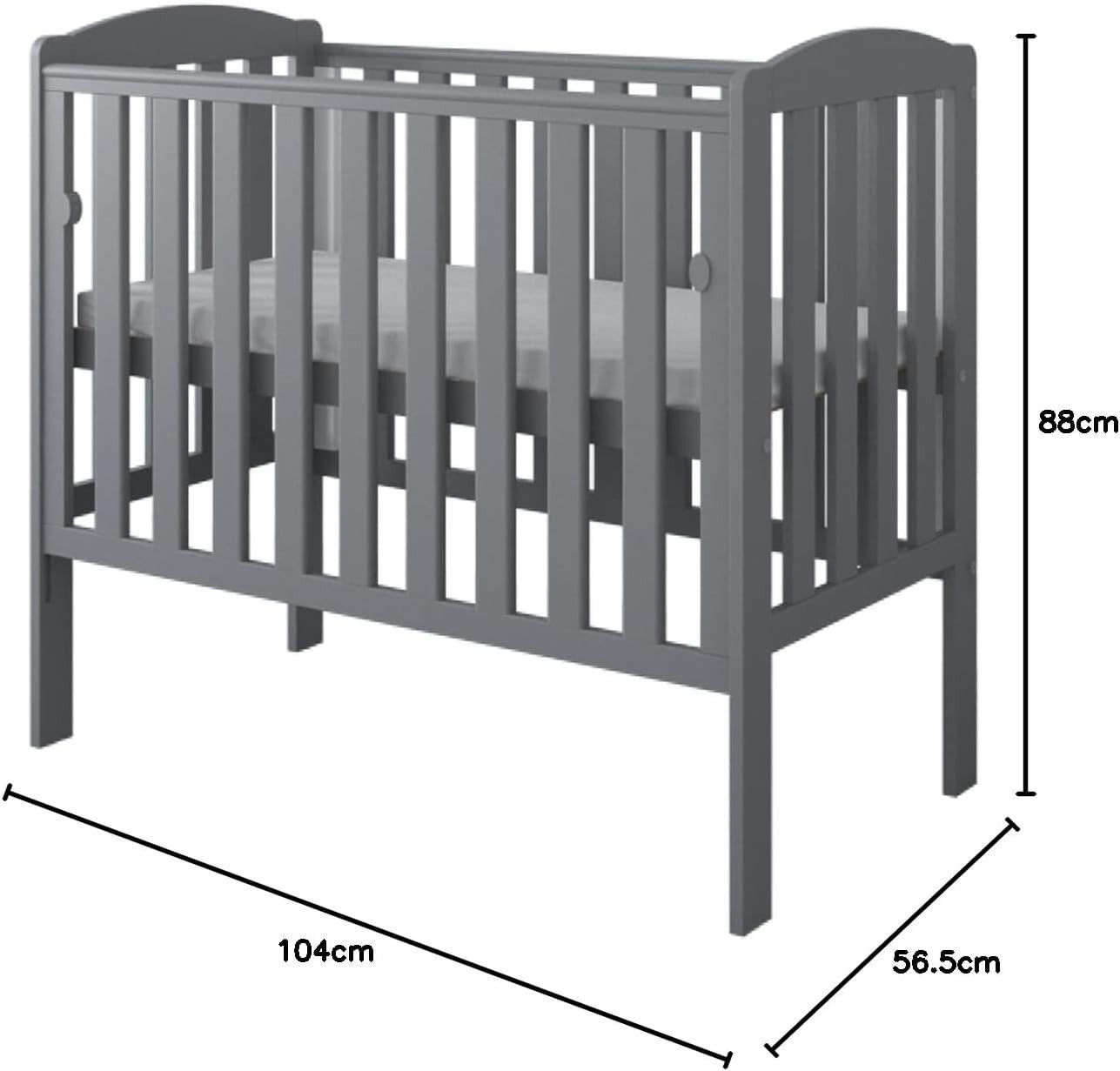 Space Saver Baby Cot with Drop Side Adjustable Height Grey Mini Crib Grey