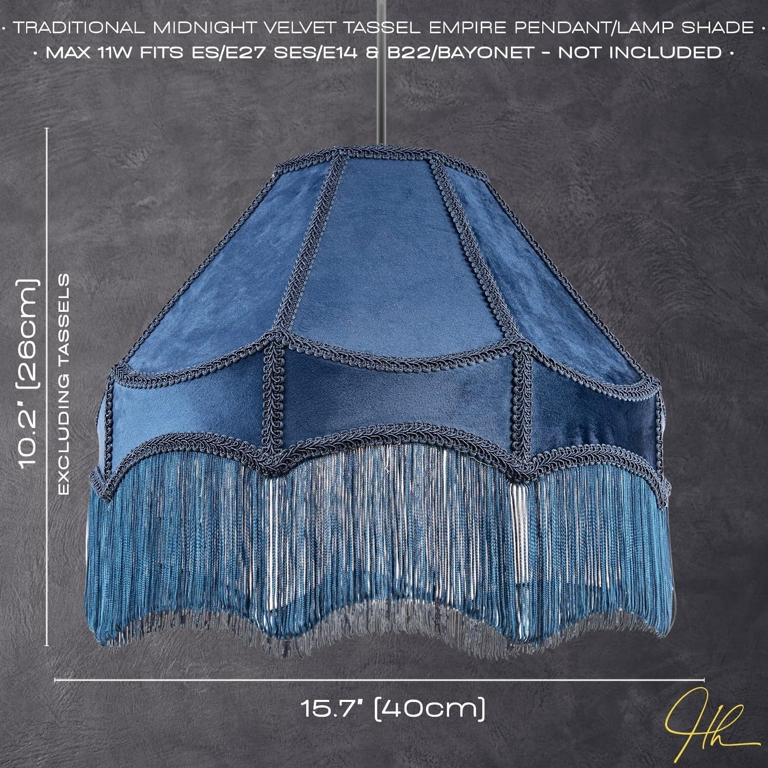 Victorian Empire Velvet Lampshade Midnight Blue Tassel Pendant 40cm