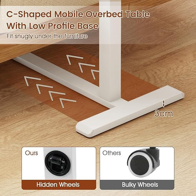 Mobile Laptop Table Height Adjustable C Shaped Desk with Wheels Natural 68x40cm