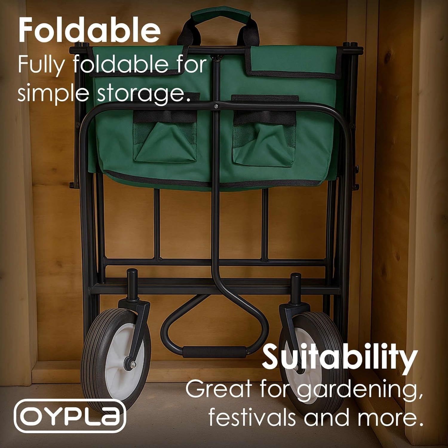 Heavy Duty Foldable Garden Festival Trolley Wagon Cart 70kg Capacity – Green